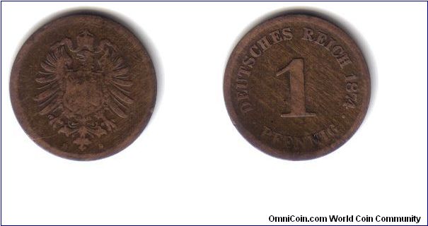 German Empire, 1 Pfennig, 1874 'D'