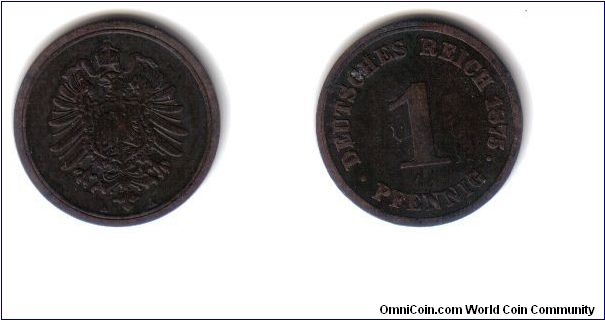 German Empire, 1 Pfennig, 1875 'A'