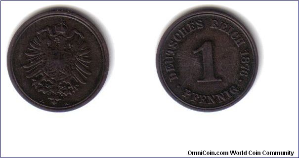German Empire, 1 Pfennig, 1876 'A'