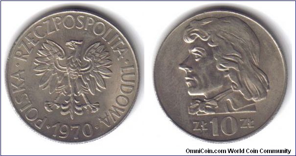 Poland, 10 Zlotych, 1970