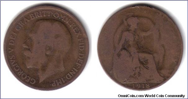 Great Britain, 1 Penny, 'H' Birmingham Mint, 1918
