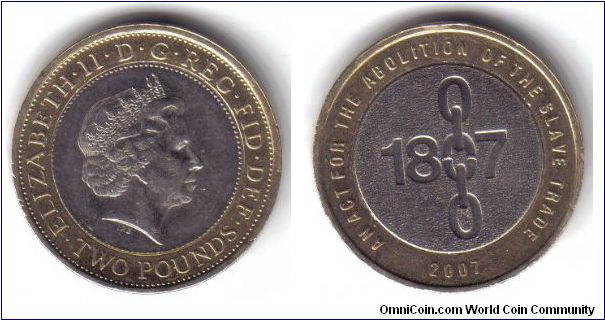 United Kingdom, 2 Pounds, 200th Anniversary of the abolition of slavery, 2007