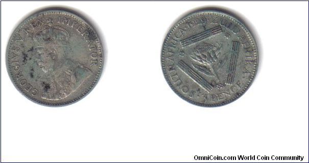 South Africa, 3 pence, Silver, 1929