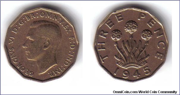 Great Britain, 3 Pence, 1945