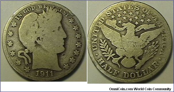 Barber Half Dollar, .900 silver,.3618 oz ASW, G-6