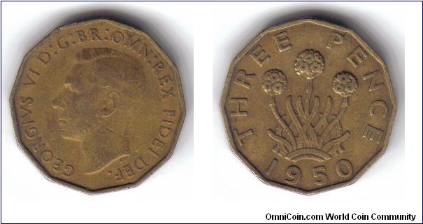 Great Britain, 3 Pence, 1950. A much scarcer year.