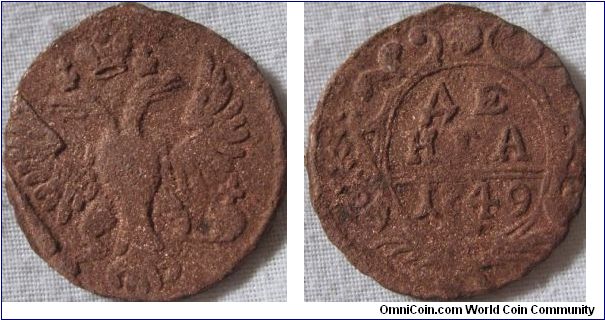 1749 1/2 kopeck, great details on this coin, looks corroded though
