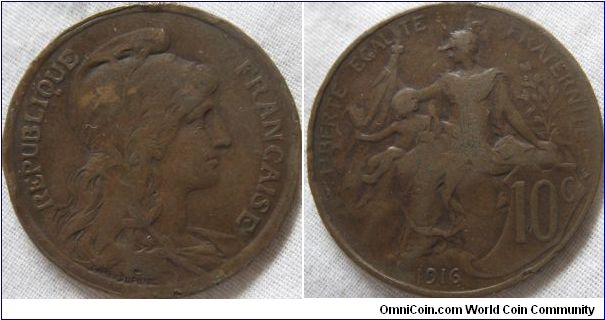 1916 10 centimes madrid mintmark (star) on reverse