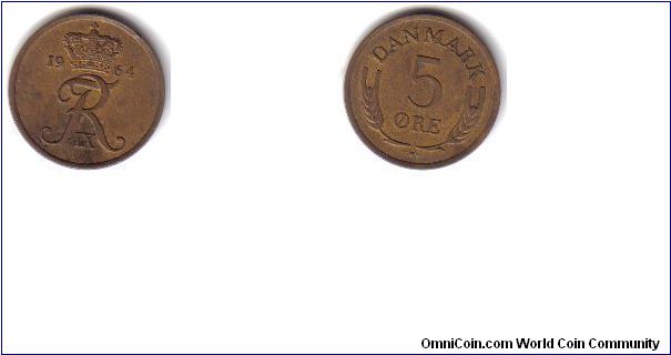 Denmark, 5 Ore, c-s, 1964