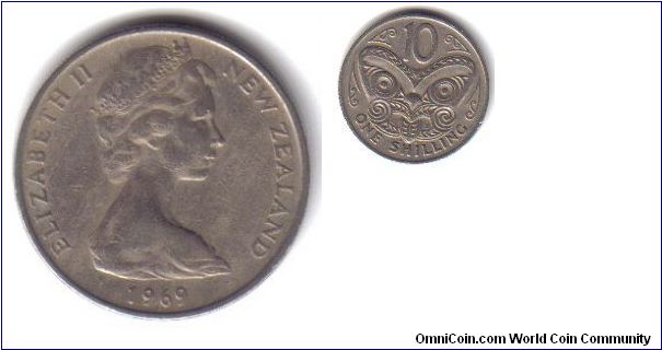 New Zealand, 10 Cents/1 Shilling, 1969