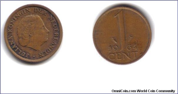 Netherlands, 1 Cent, 1964