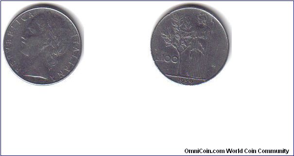 Italy, 100 Lire 'R', 1959