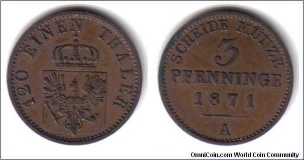 Prussia, 3 Pfenninge, 'A' Mint, 1871