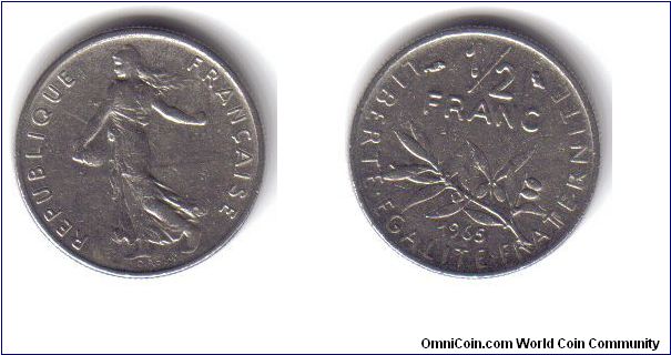 France, 1/2 Franc, 1965