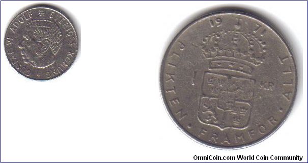 Sweden, 1 Krona, 'U', 1971