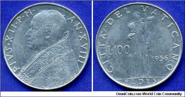 100 Lire.
Pope Pius XII (1939-1958).
Mintage 1,400,000 units.


Cu-Ni.