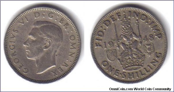 UK, 1 Shilling, Scottish crest, 1948