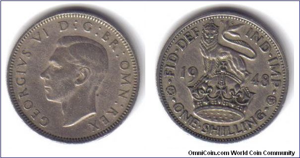 UK, 1 Shilling, English crest, 1948