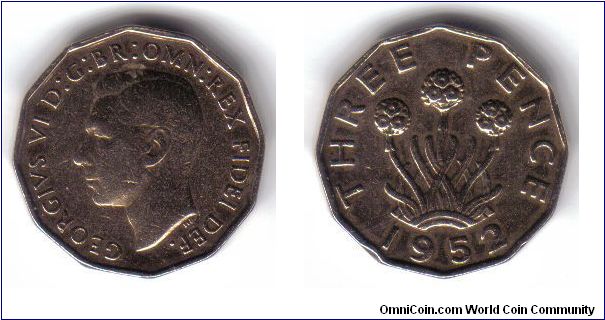 UK, 3 Pence, 1952