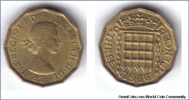 UK, 3 Pence, 1966