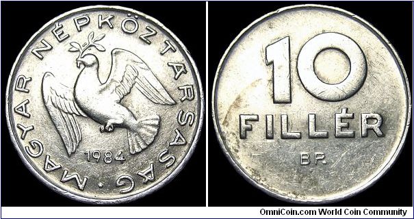 Hungary - 10 Filler - 1984 - Weight 0,6 gr - Aluminum - Size 18,5 mm - Mintage 42 075 000 - Edge : Plain - Reference KM# 572