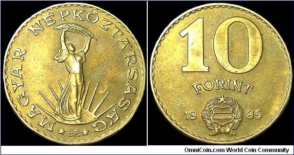 Hungary - 10 Forint - 1985 - Weight 6 gr - Aluminum / Bronze - Size 28 mm - Mintage 27 648 000 - Reference KM# 636
