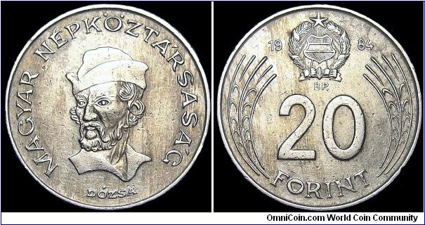 Hungary - 20 Forint - 1984 - Weight 7 gr - Copper / Nickel - Size 26,5 mm - Mintage 31 016 000 - Edge : Reeded - Reference KM# 630