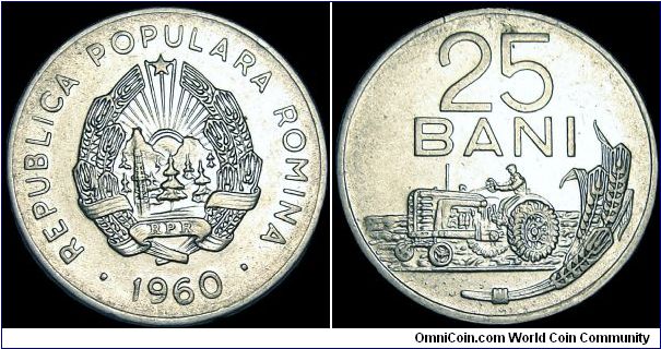 Romania - 25 Bani - 1960 - Weight 3,38 gr - Nickel clad steel - Size 22 mm - President / Ion Gheorghe Maurer - Designer / H. Ionescu - Edge : Plain - Reference KM# 88