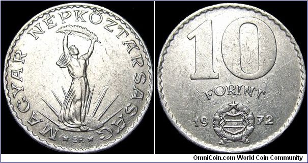 Hungary - 10 Forint - 1972 - Weight 8,83 gr - Nickel - Size 28 mm - Mintage 25 078 000 - Edge : Special - Reference KM# 595