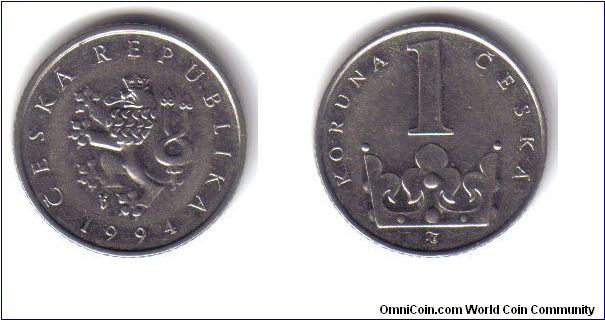 Czech Rep, 1 Koruna, 'm', 1994