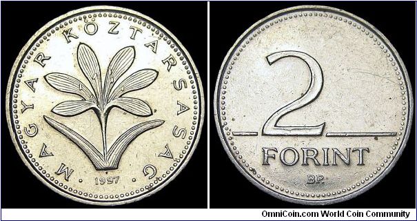 Hungary - 2 Forint - 1997 - Weight 3,1 gr - Copper / Nickel - Size 19 mm - Mintage 70 007 000 - Edge : Reeded - Reference KM# 693
