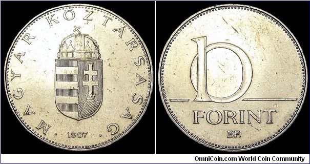 Hungary - 10 Forint - 1997 - Weight 6,1 gr - Copper / Nickel - Size 25 mm - Mintage 8 007 000 - Edge : Special - Reference KM# 695