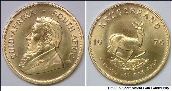 Krugerrand, 33.91g, 0.9170 Gold, 1.0004 oz. AGW., 32.7mm. BU. [SOLD]