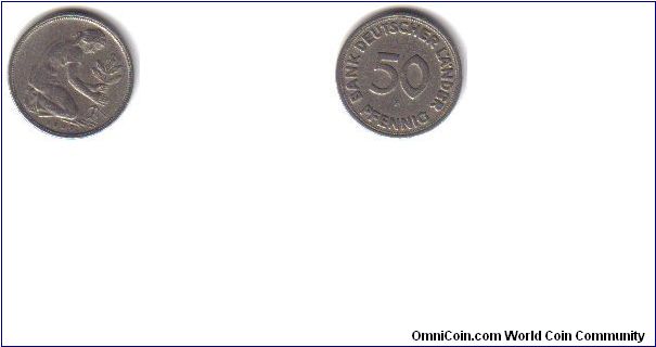 Germany, 50 Pfennig, 'F', 1949