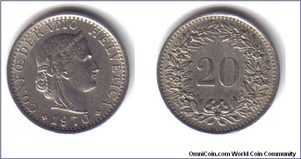 Switzerland, 20 Rappen, 1970