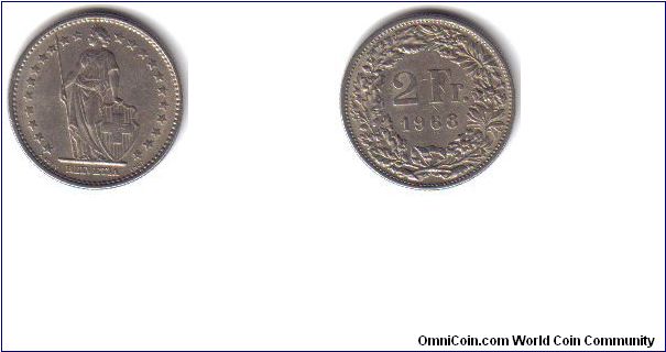 Switzerland, 2 Francs, 1968