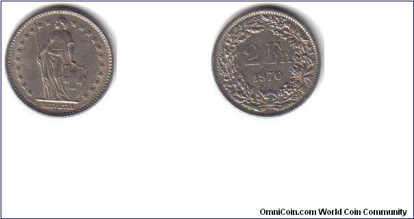 Switzerland, 2 Francs, 1970