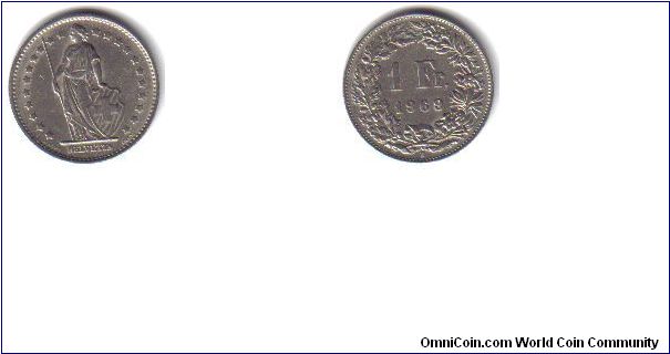 Switzerland, 1 Franc, 'B', 1969