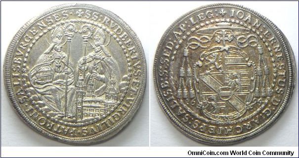 Austrian States Salzburg, 1/2 Thaler, 1694. Silver, 14.7g, 35mm. Good extremely fine.