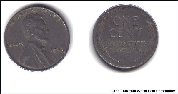 USA, 1 Cent, Steel, 1943