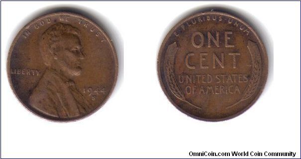 USA, 1 Cent, 's', 1944