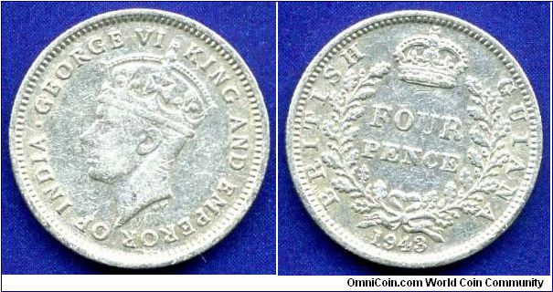 4 pence.
*BRITISH GUIANA*.
George VI (1936-1952).


Ag925f. 1,88gr.