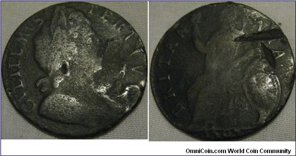 1697 halfpenny, popssibly no dot after GVLIELMVS