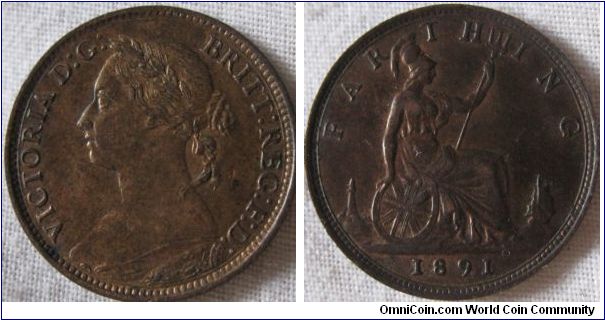 EF 1891 farthing, subdued luste in places, good looking well struck piece