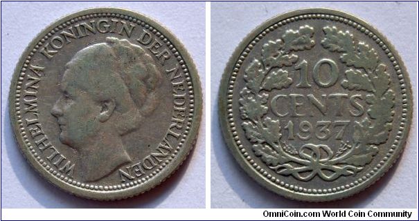 10 cents.
1937, Queen Wilhelmina