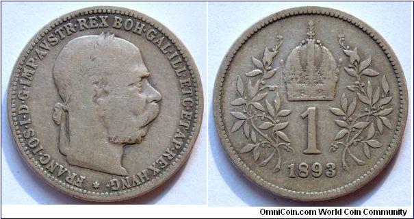 1 corona.
1893, Franz Joseph I