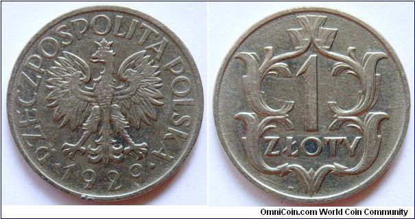 1 zloty.
1929, Nickel.
Weight 7g. Diameter 25mm. Mintage 32.000.000 units.