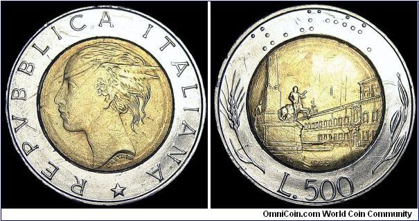 Italy - 500 Lire - 1995 - Weight 6,8 gr - Bi-Metallic Bronzital center in Acmonital ring - Size 25,8 mm - Edge : Broken mill - Reference KM# 111