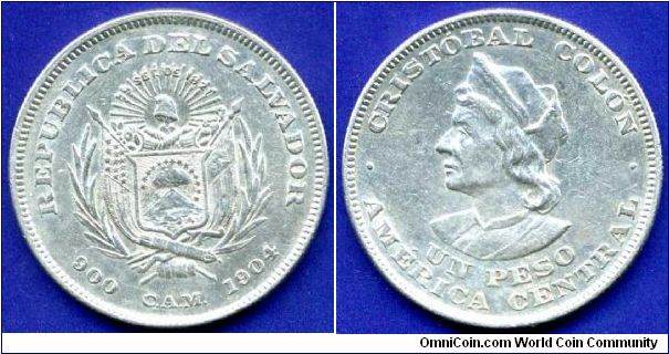 1 Peso.
Republica Del Salvador.
America Central.
Mintage 600,000 units.


Ag900f. 25,0gr.