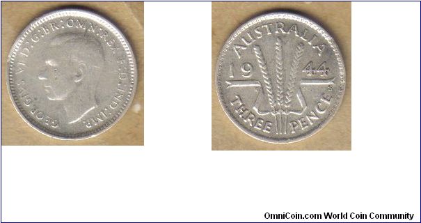 Australia, 3 Pence, 1944, Silver 0.925